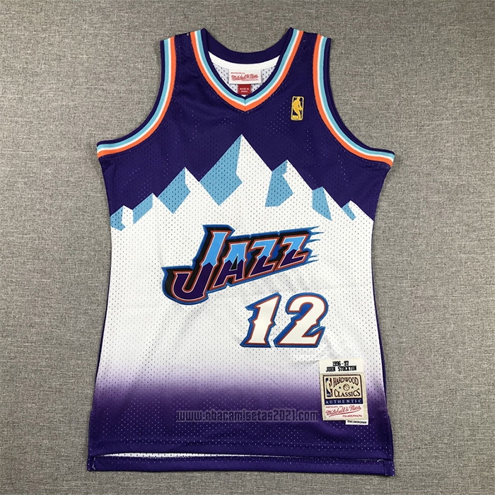 Camiseta Nino Utah Jazz John Stockton #12 Hardwood Classics Throwback 1996-97 Violeta